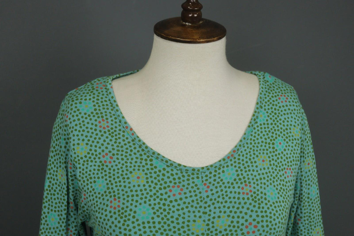 GUDRUN SJODEN Green Polka Dot V-Neck Long Sleeve Pullover Sheath Dress – Size M