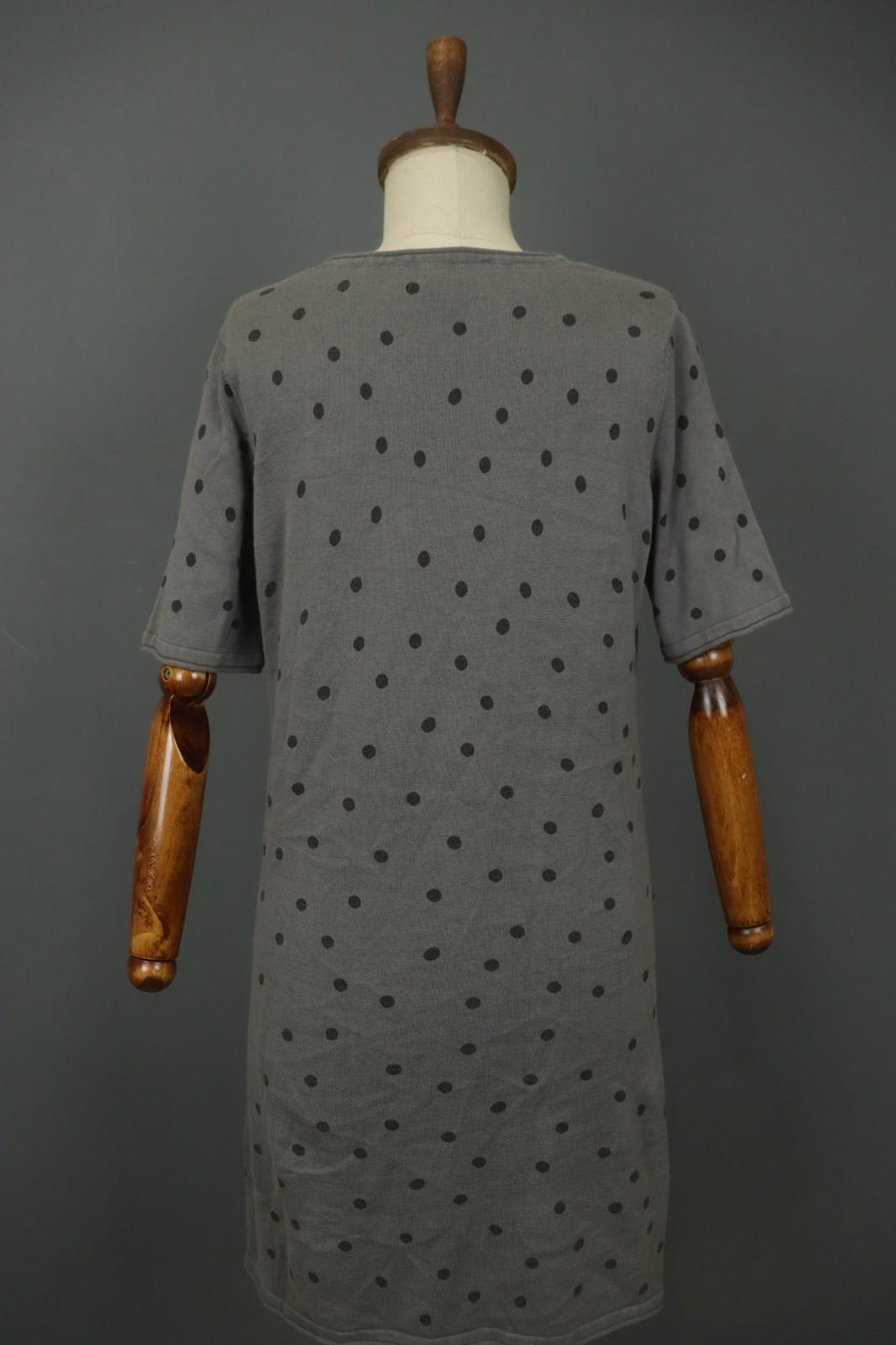 GUDRUN SJODEN Gray Cotton Polka Dot Long Sleeve Round Neck Shift Dress – Size M
