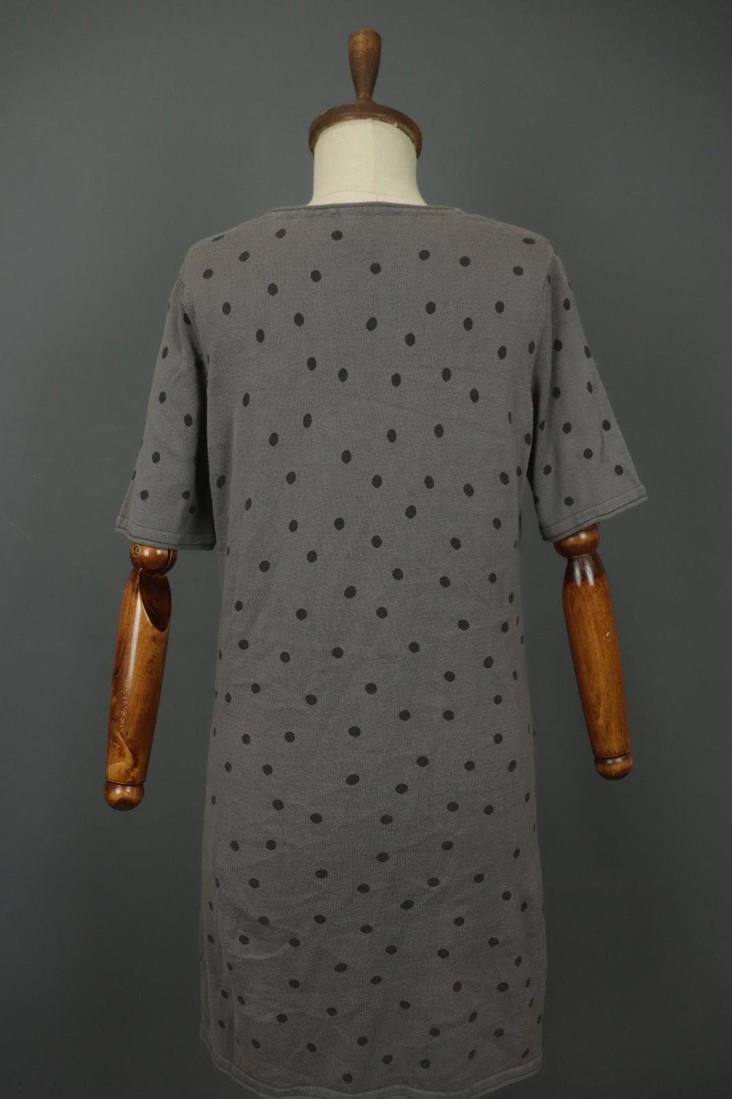 GUDRUN SJODEN Gray Cotton Polka Dot Long Sleeve Round Neck Shift Dress – Size M
