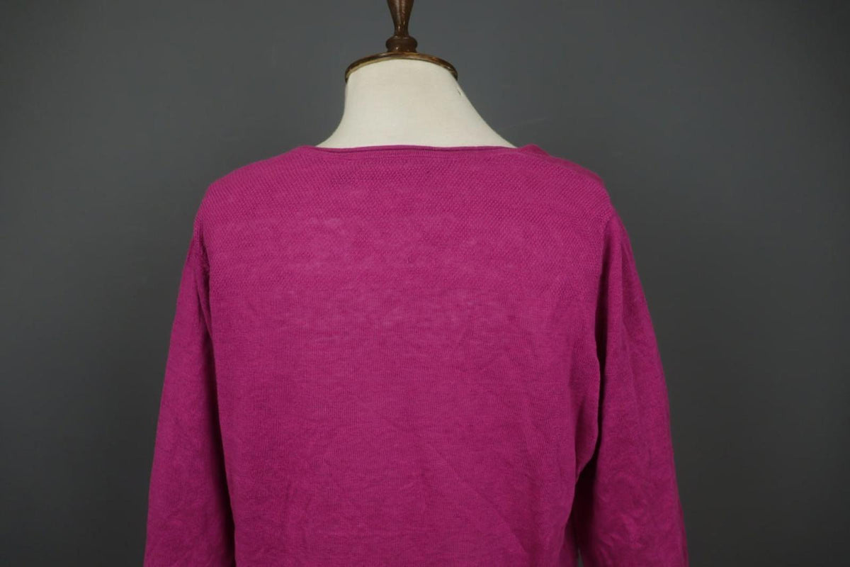 GUDRUN SJODEN Pink Linen Long Sleeve Crew Neck Side Slit Pullover Tunic Top Sz M