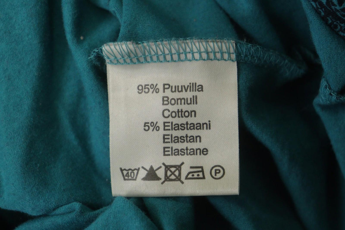 MARIMEKKO Teal Geometric Print Cotton Round Neck Long Sleeve Blouse Top – Size S