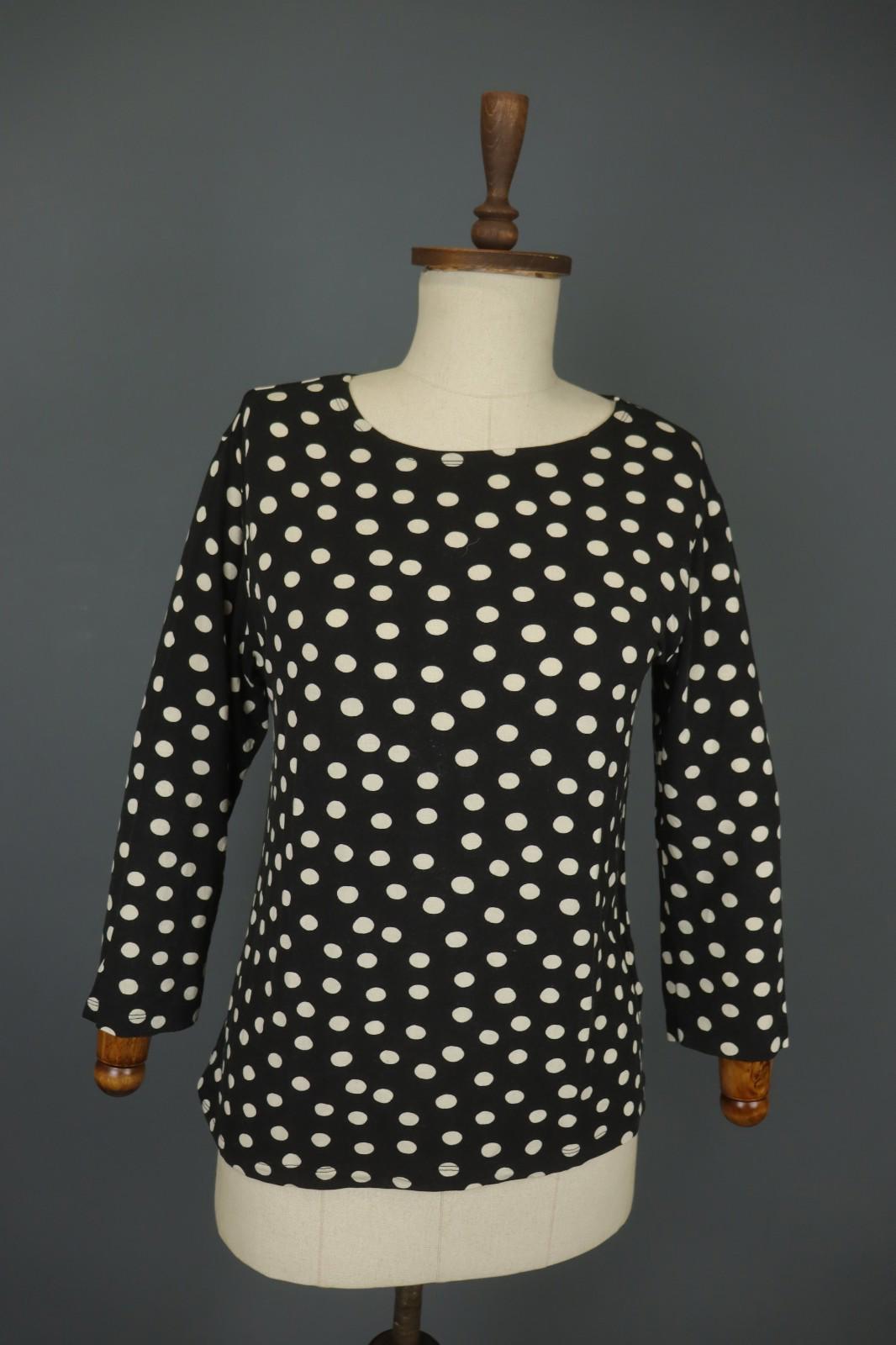 GUDRUN SJODEN White Black Polka Dot Modal Long Sleeve Pullover Blouse Top – Size L
