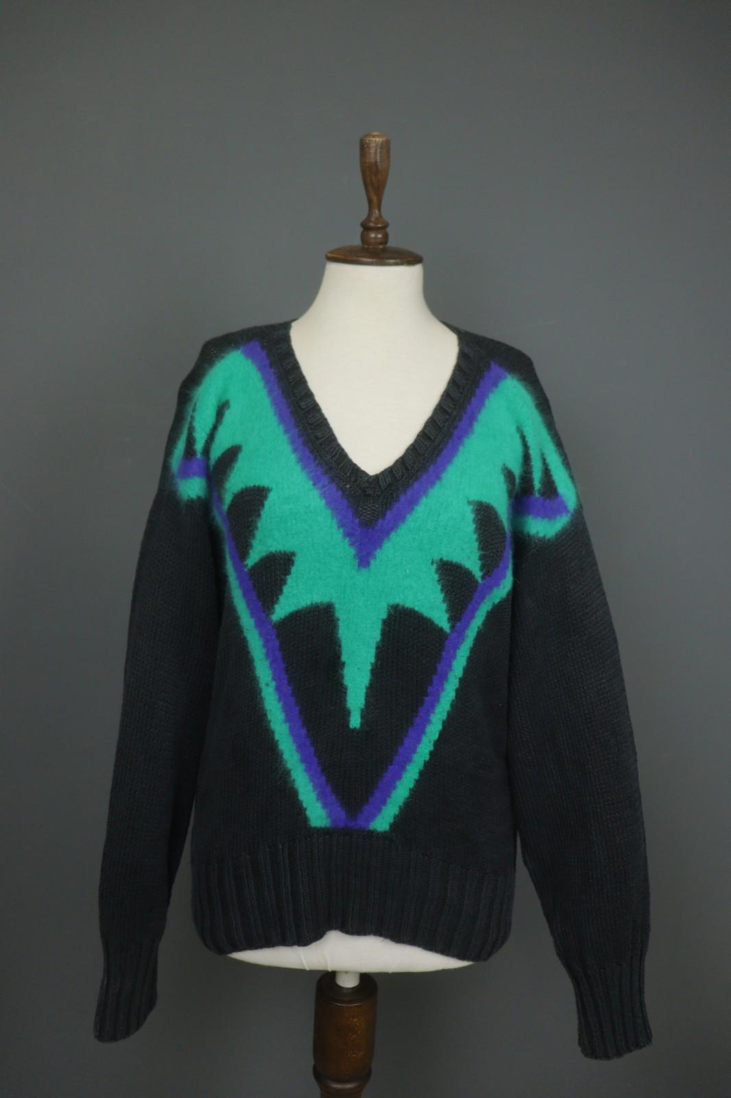 IRIS V ARNIM Multicolor Silk Chunky Knit Raglan Sleeve V-Neck Pullover Sweater