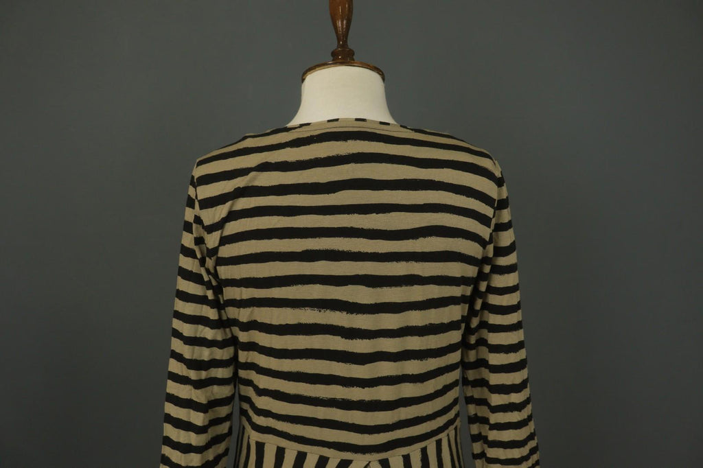 GUDRUN SJODEN Brown Black Striped Lyocell Casual Round Neck Shift Dress – Size S