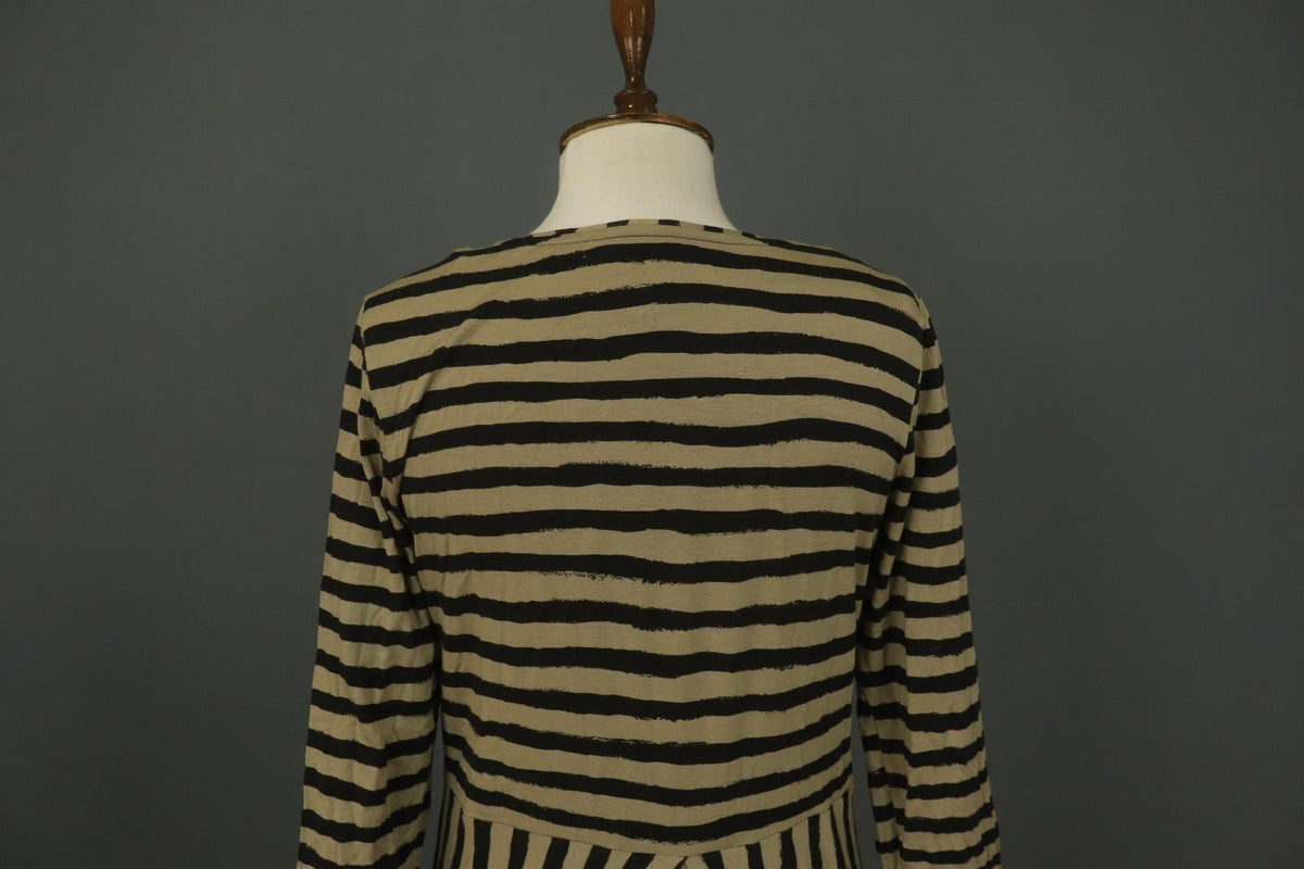 GUDRUN SJODEN Brown Black Striped Lyocell Casual Round Neck Shift Dress – Size S