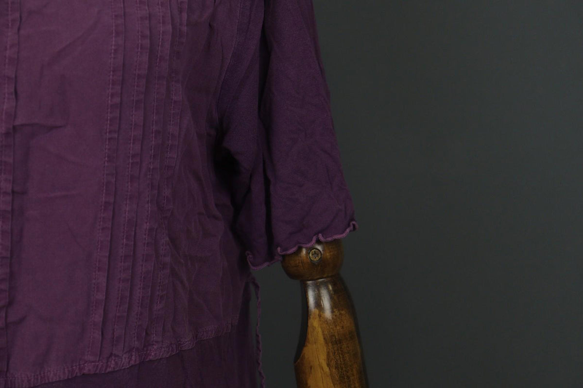 GUDRUN SJODEN Purple 100% Wool Pintuck Short Sleeve Scoop Neck A-Line Dress Sz L – Used