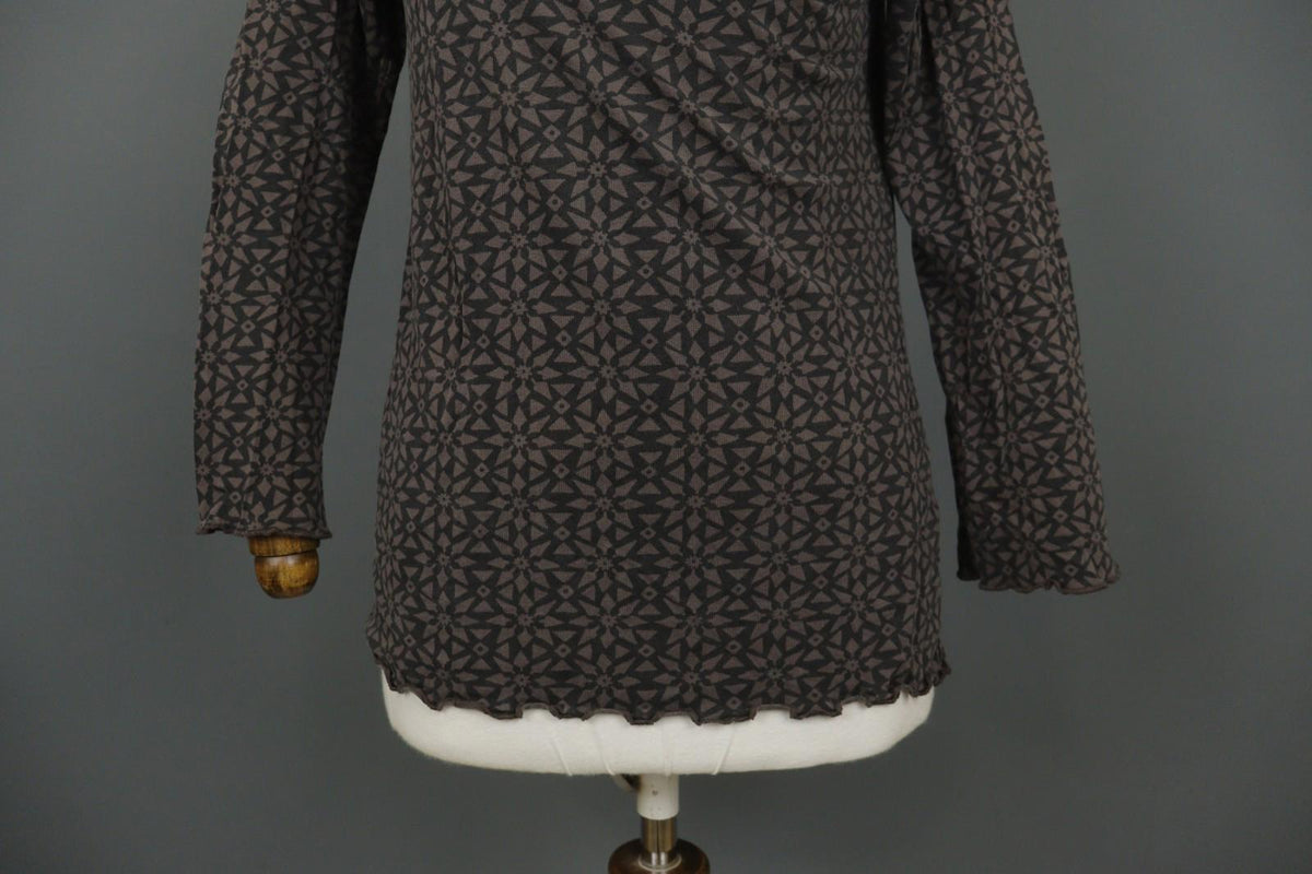 GUDRUN SJODEN Brown Printed Long Sleeve Round Neck Tunic Blouse Top – Size S
