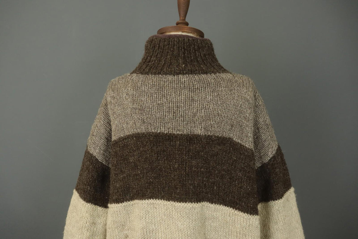 PACHAMAMA Multi Striped Wool Cable Knit Mock Neck 1/4 Zip Sweater – Size L / M