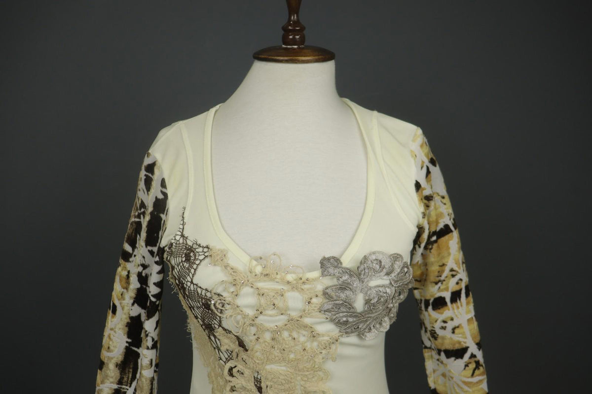 SAVE THE QUEEN Multi Lace Detail Slim Fit Scoop Neck Pullover Blouse Top – Size S