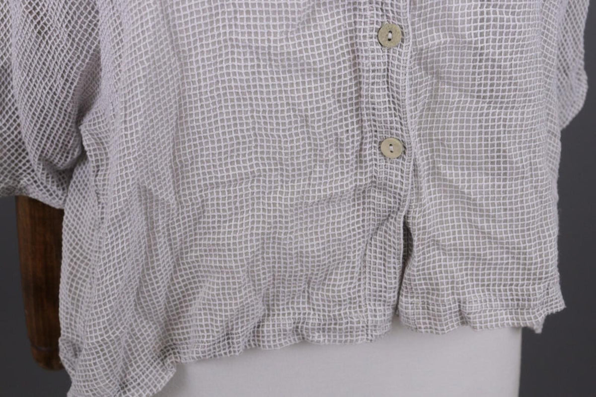 GRIZAS Gray Open Knit Silk Button Down 3/4 Sleeve Blouse Shirt Tunic – Size M