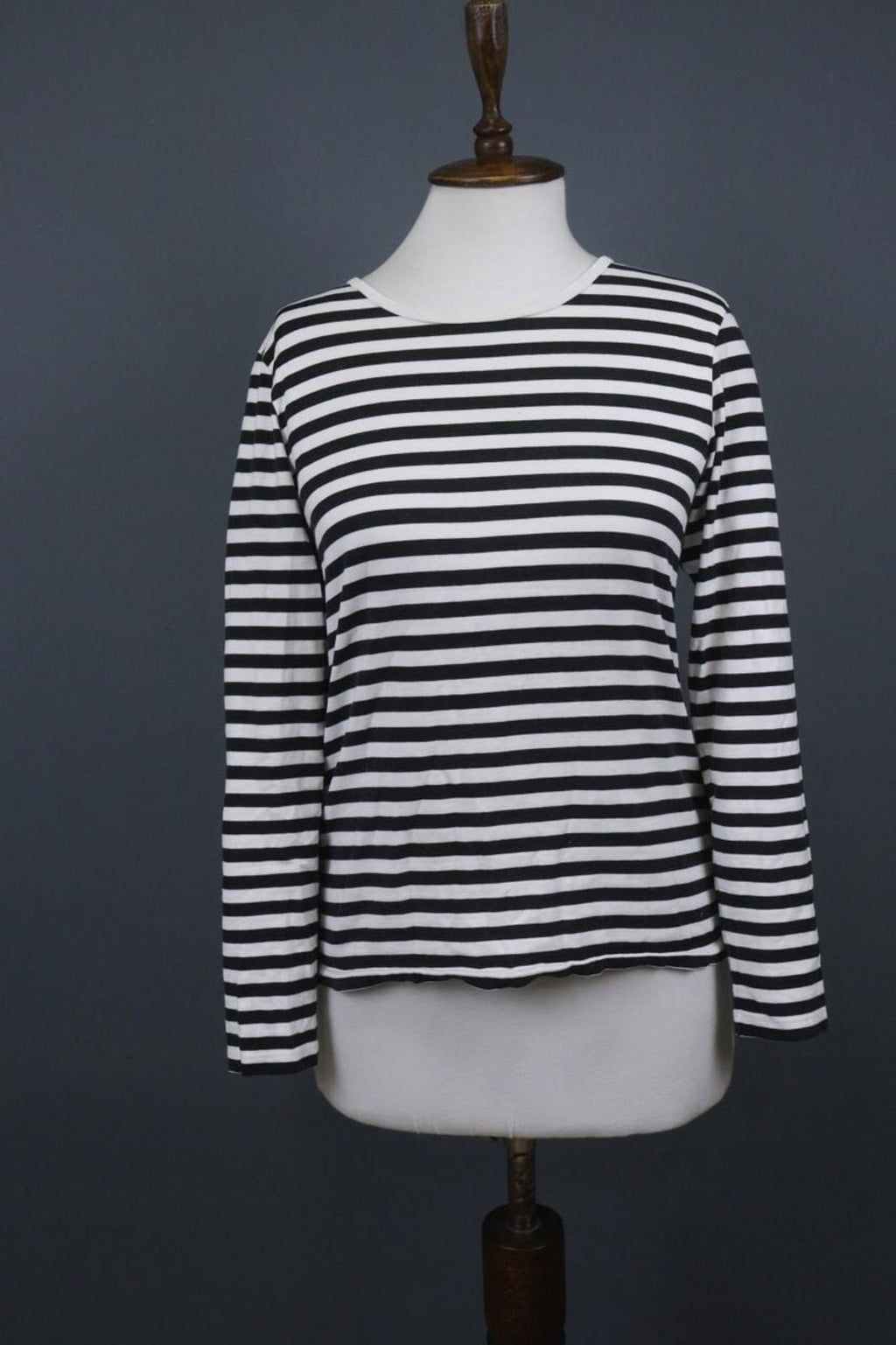 MARIMEKKO White Black Striped Round Neck Long Sleeve Stretch Blouse Top – Size S