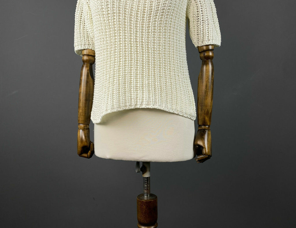 Elisa Cavaletti White Short Sleeve Chunky Knit Pullover Sweater L – Women's
