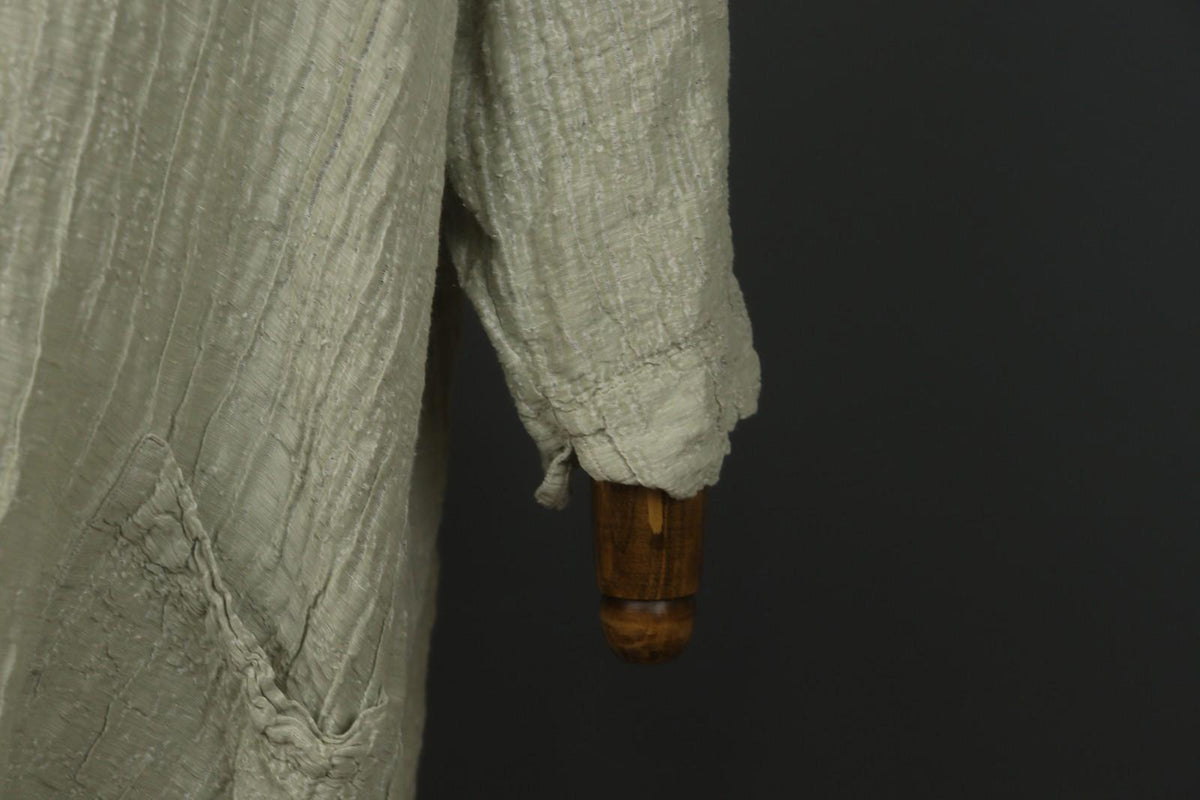 GRIZAS Silver Linen Blend Long Sleeve Crew Neck Summer Casual Maxi Dress Sz 2XL