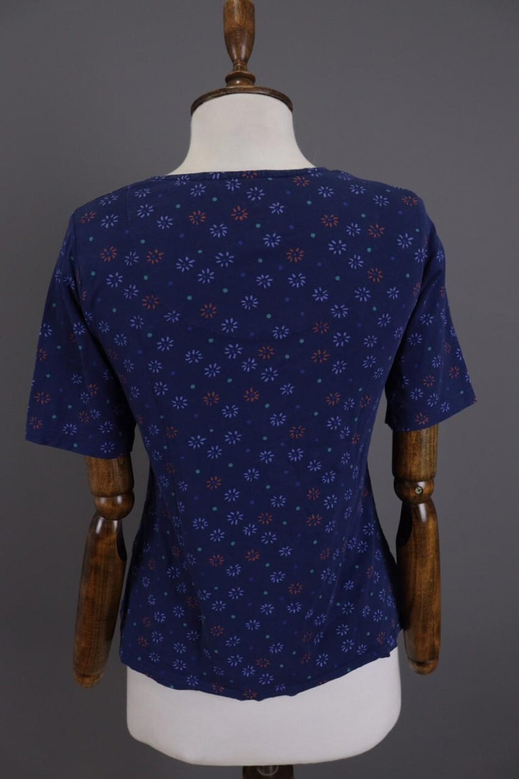 GUDRUN SJODEN Blue Floral Short Sleeve Blouse Top Shirt – Size S