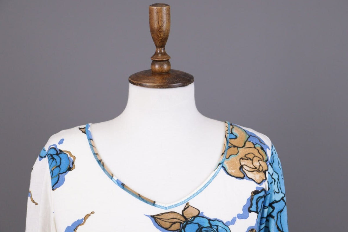 Bottega by Elisa Cavaletti White Floral Linen 3/4 Sleeve Top Shirt – Size L