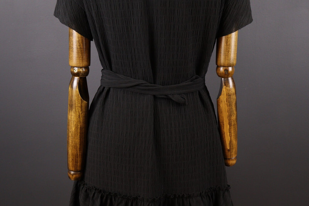 AllSaints Black Short Sleeve Ruffle Wrap A-Line Dress – Size UK 12 / US 8