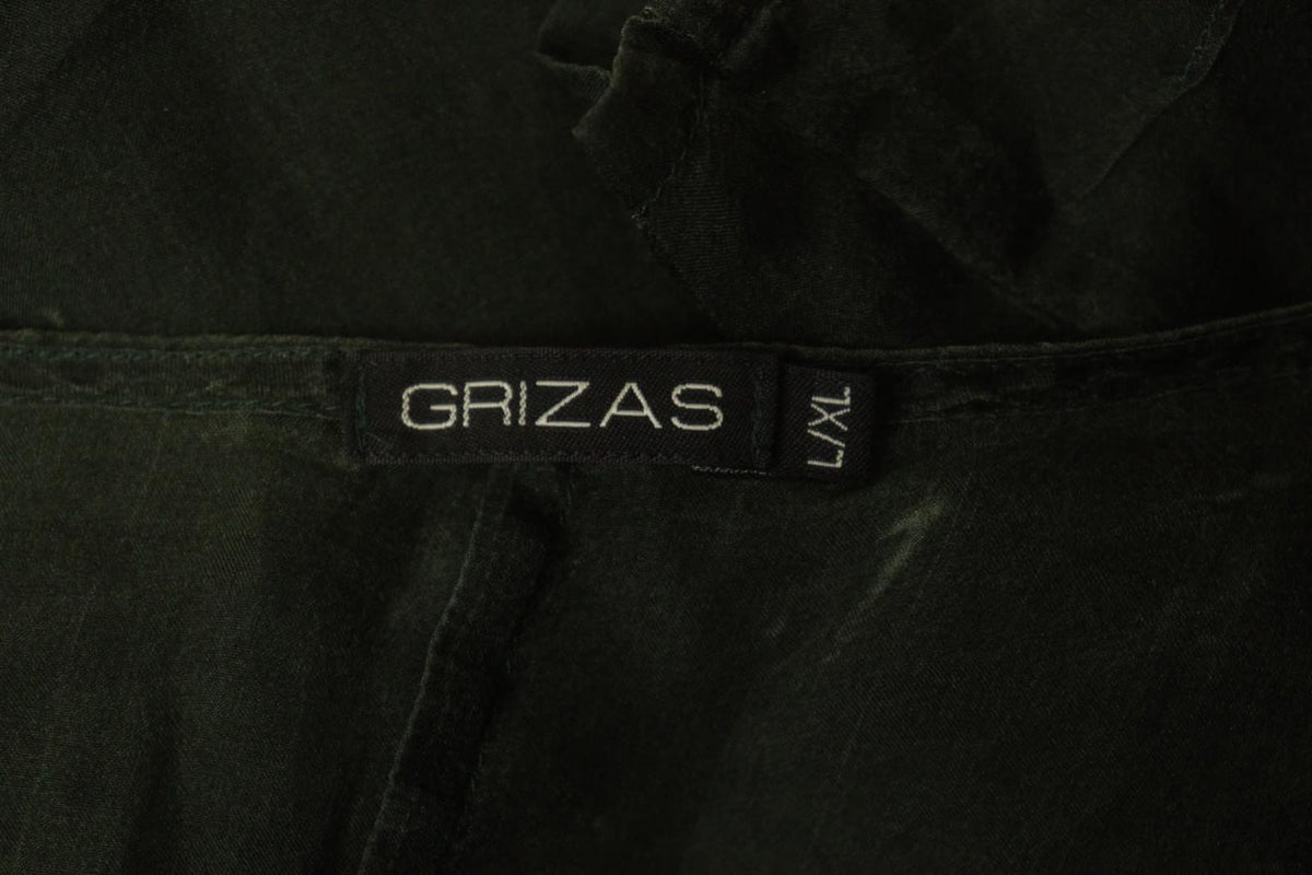 GRIZAS Green Long Sleeve Crew Neck Button Front Sheer Organza Blouse Top – Size L