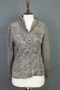 BOTTEGA Gray Lagenlook Designer Embroidered Cardigan Sweater