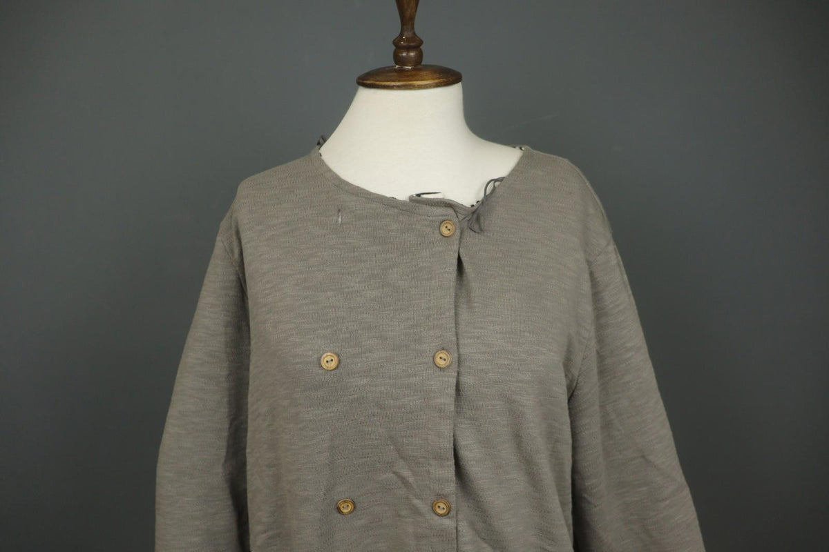 GUDRUN SJODEN Gray 100% Cotton Knitted Long Sleeve Button Front Cardigan – Size L