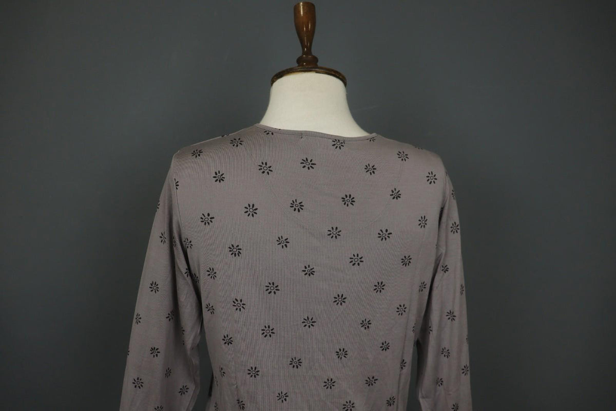 GUDRUN SJODEN Gray & Black Floral Silk Long Sleeve Round Neck Blouse Top – Size M