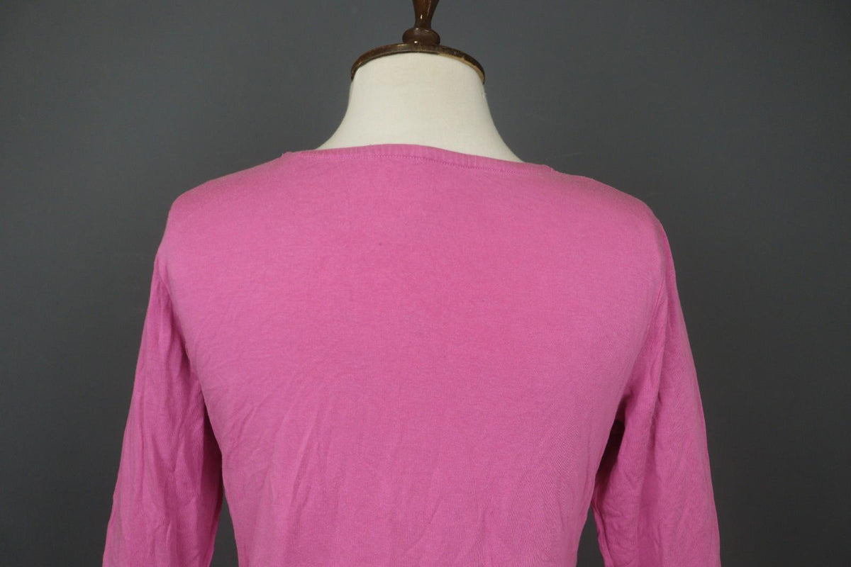 GUDRUN SJODEN Pink Lyocell Long Sleeve Round Neck Pullover T-Shirt Top – Size M