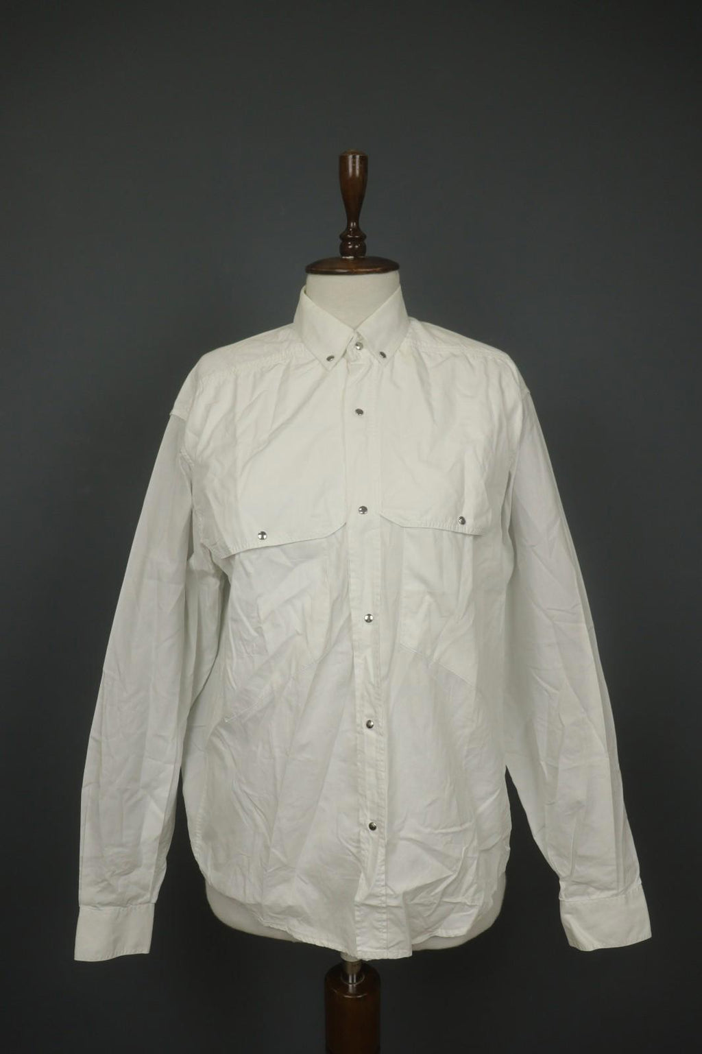 THIERRY MULGER White Long Sleeve Collared Flap Pockets Snap Button Shirt Sz M/L