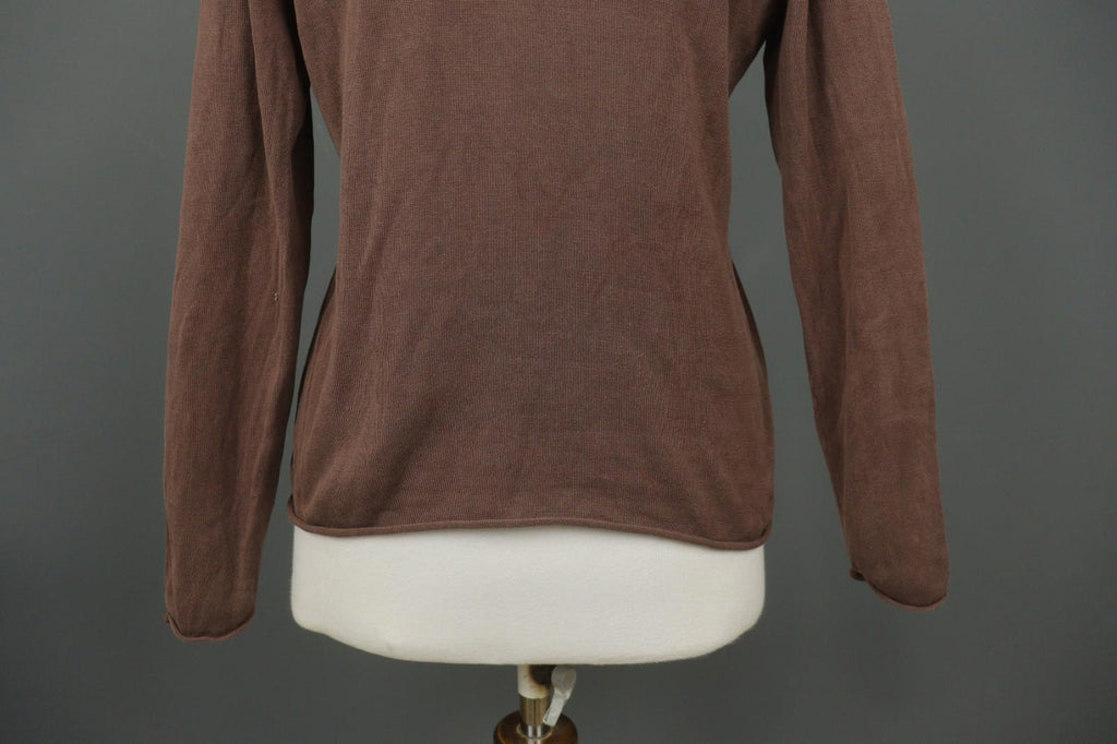 GUDRUN SJODEN Brown Silk Round Neck Long Sleeve Pullover Shirt Top – Size M