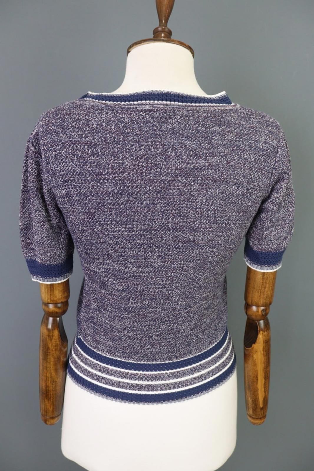 CHANEL Multicolor Knitted Crew Neck Short Sleeve Pullover Sweater – Size S / M