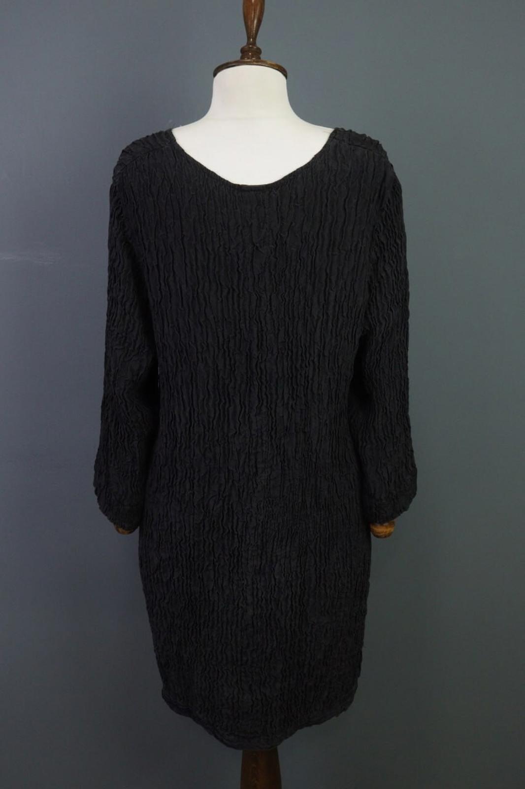 GRIZAS Black Textured Silk Lagenlook Tunic Midi Dress – Size M