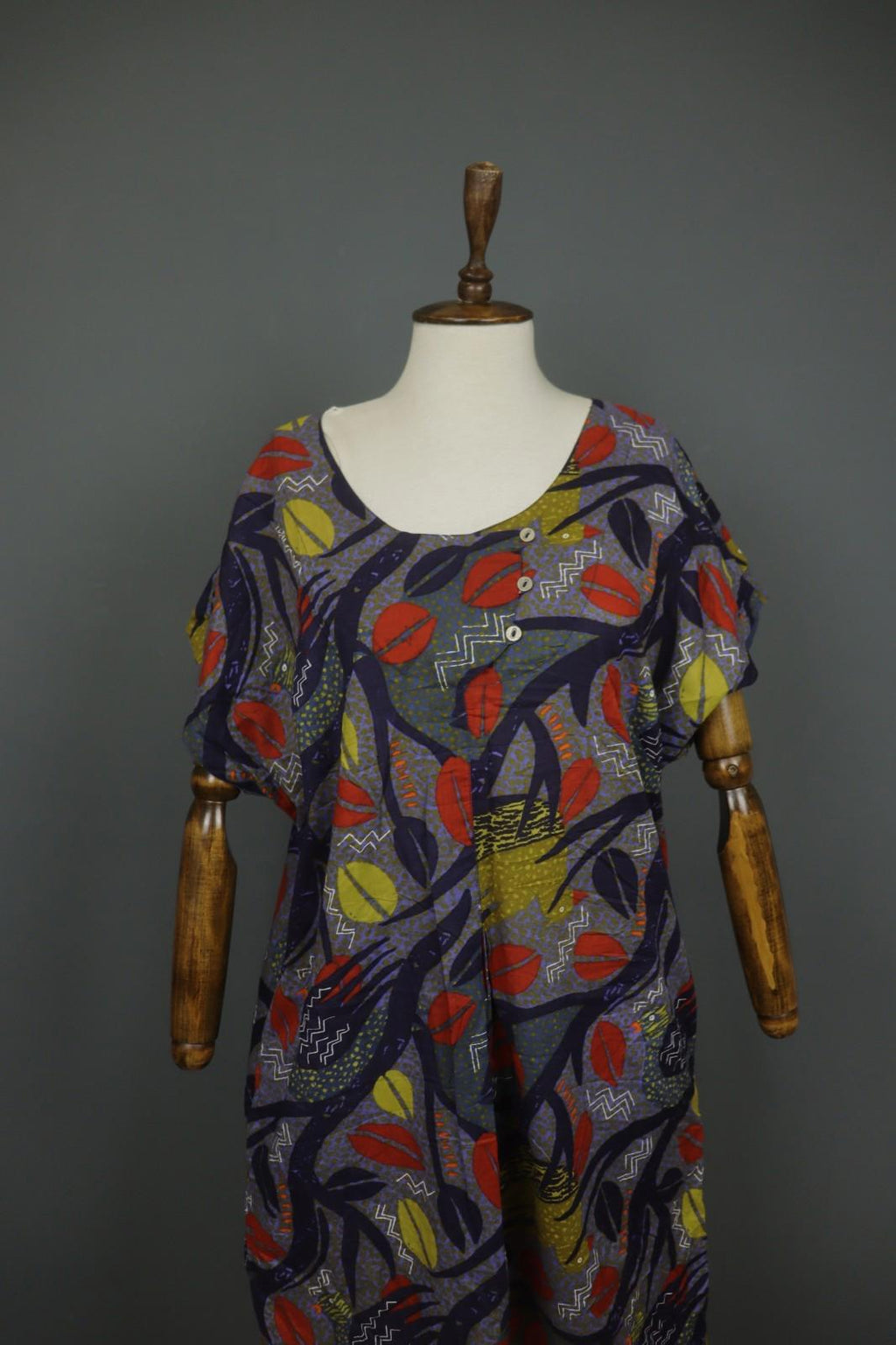 GUDRUN SJODEN Multicolor Printed Round Neck Short Sleeve Sheath Dress – Size XL