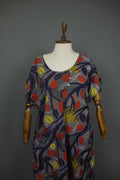 GUDRUN SJODEN Multicolor Printed Round Neck Short Sleeve Sheath Dress – Size XL