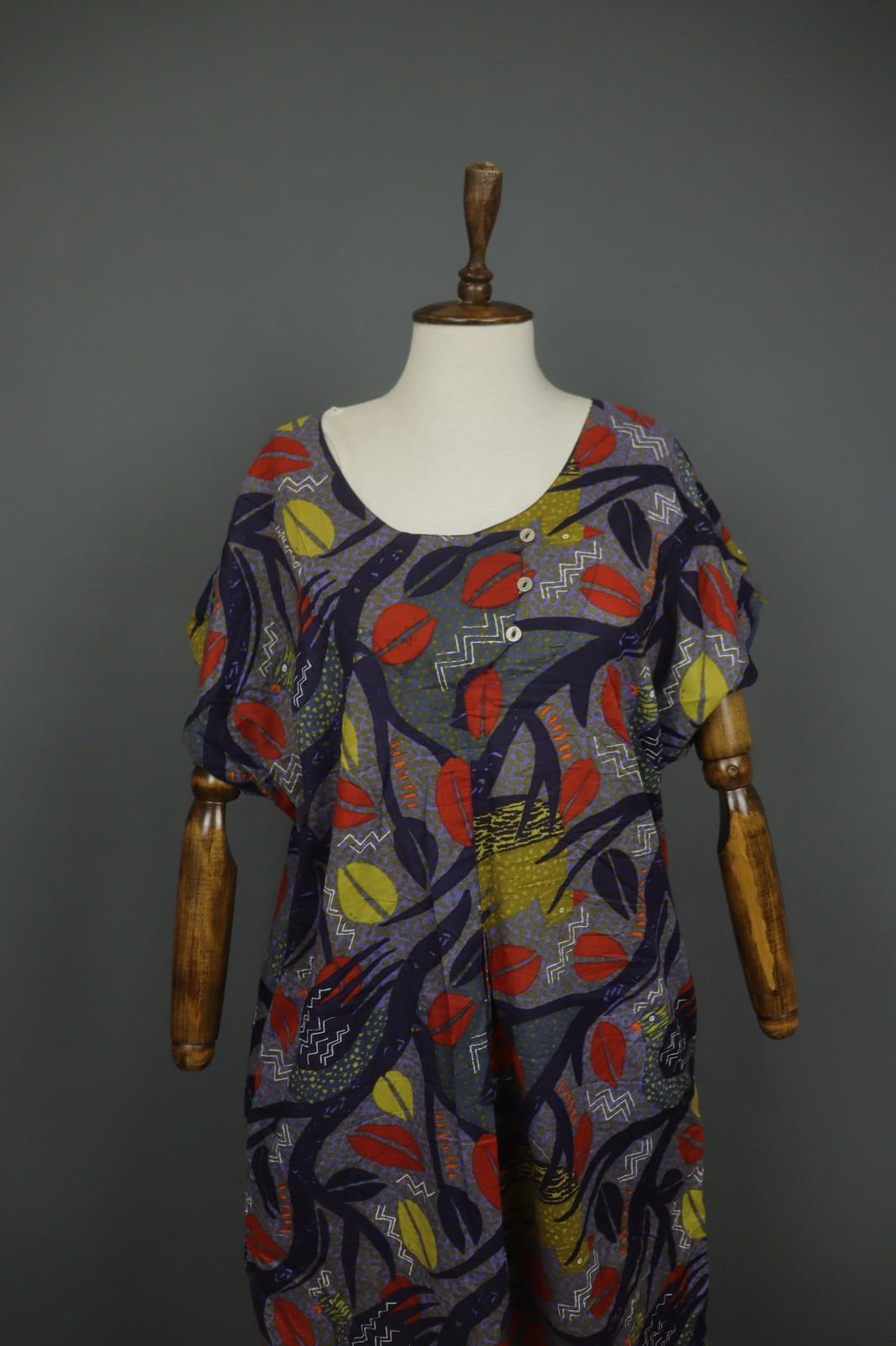 GUDRUN SJODEN Multicolor Printed Round Neck Short Sleeve Sheath Dress – Size XL