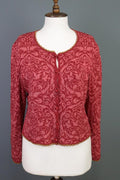 OLEANA Red Floral Round Neck Long Sleeve Button Front Cardigan Sweater S/M