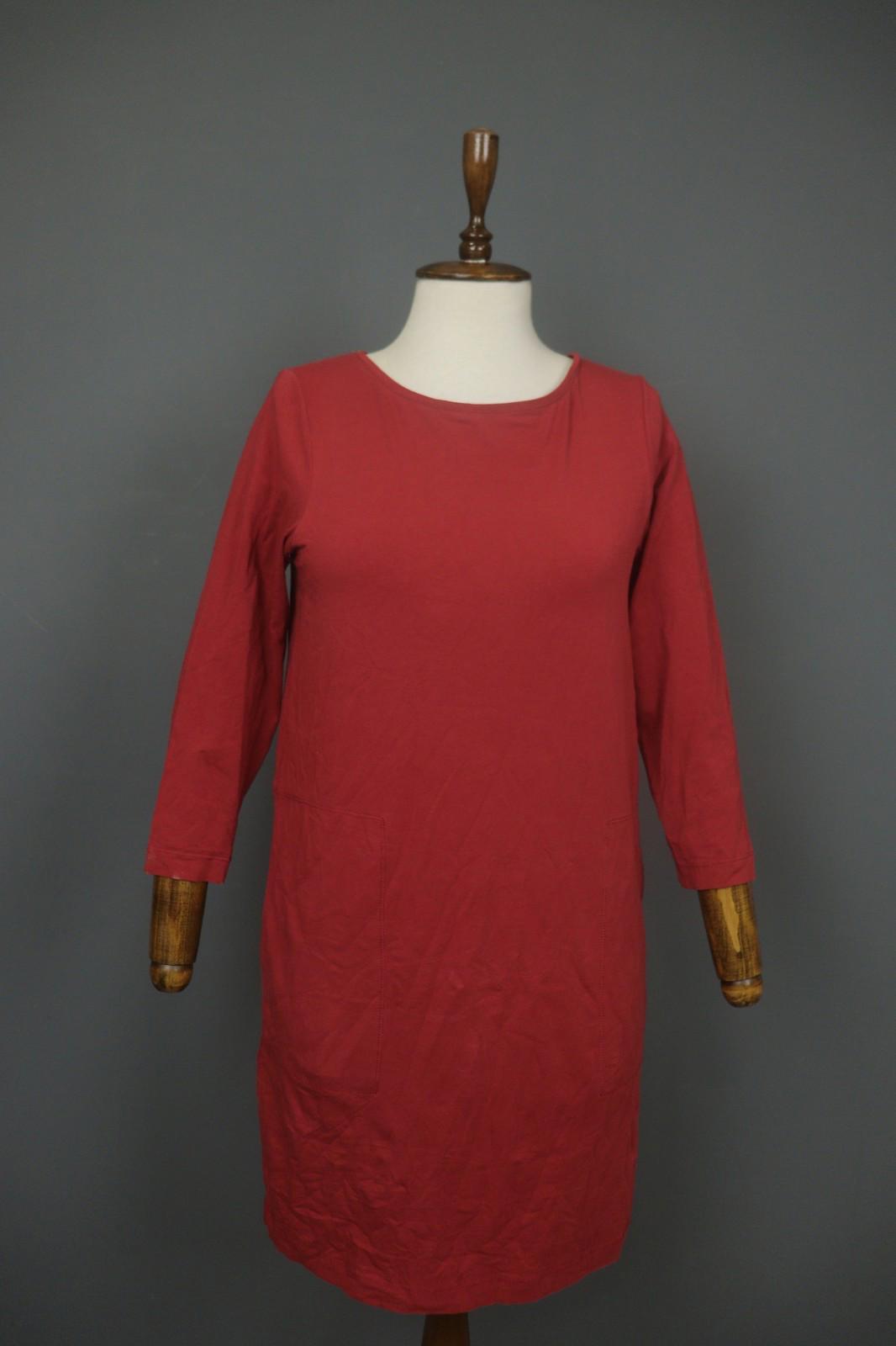 GUDRUN SJODEN Red Organic Cotton Long Sleeve Round Neck Sweater Dress – Size S