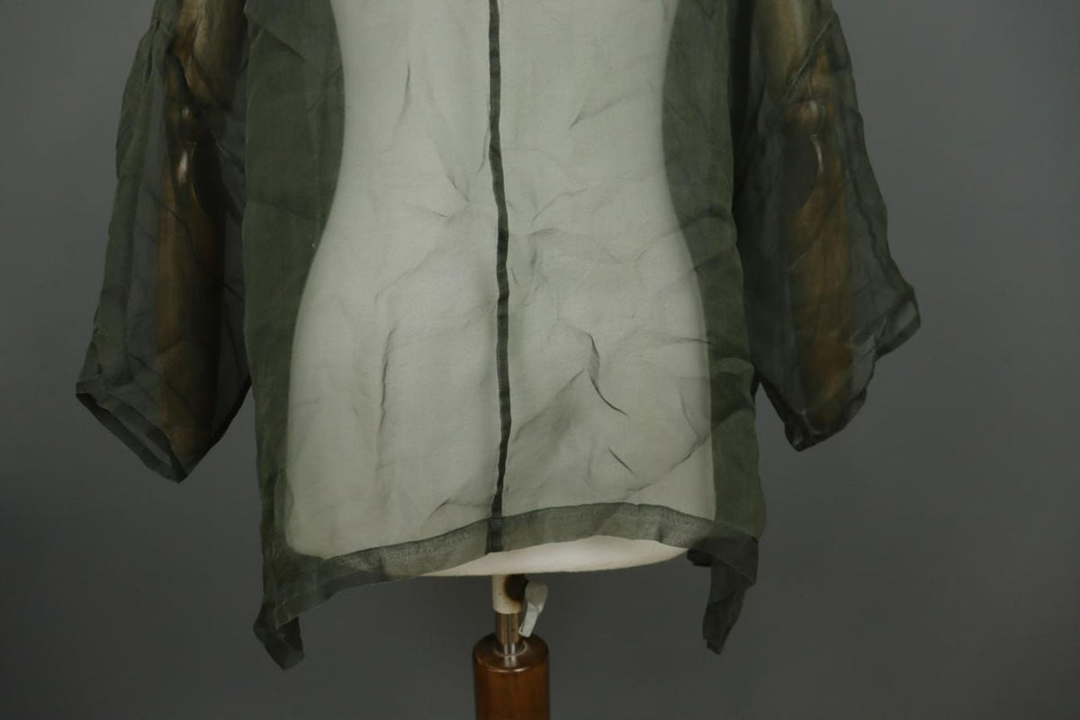 GRIZAS Green Long Sleeve Crew Neck Button Front Sheer Organza Blouse Top – Size L