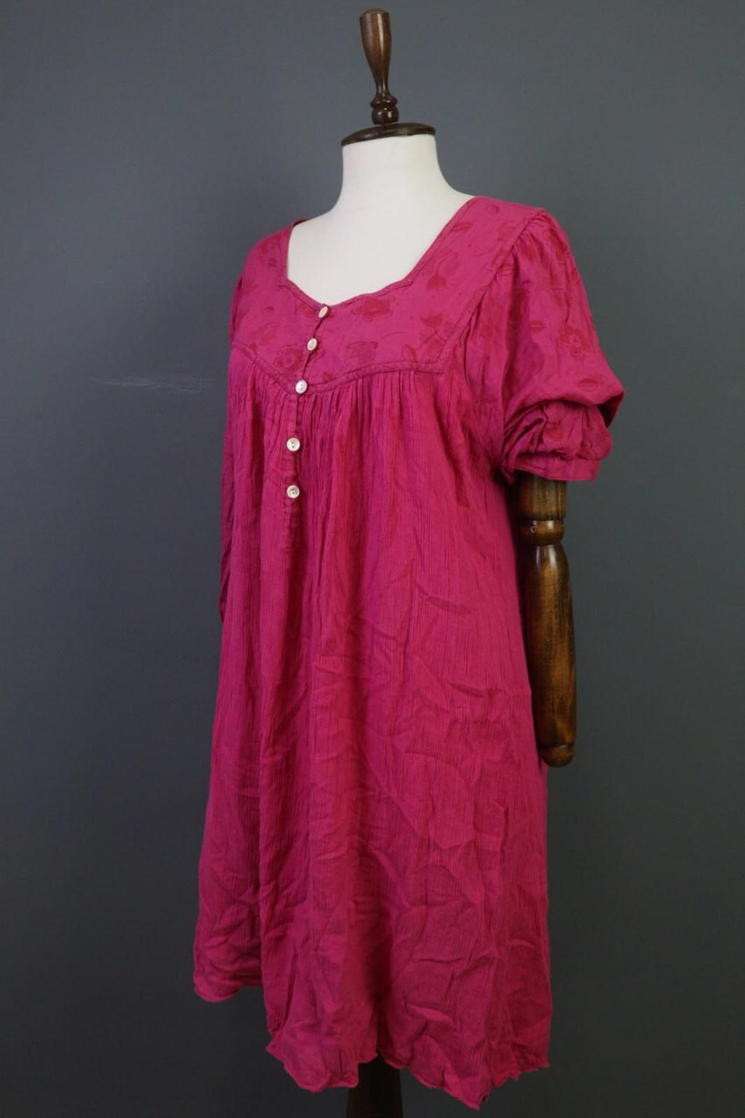 GUDRUN SJODEN Pink Henley 3/4 Sleeve Blouson Shirt Midi Dress – Size L