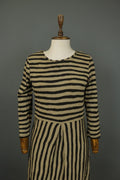 GUDRUN SJODEN Brown Black Striped Lyocell Casual Round Neck Shift Dress – Size S
