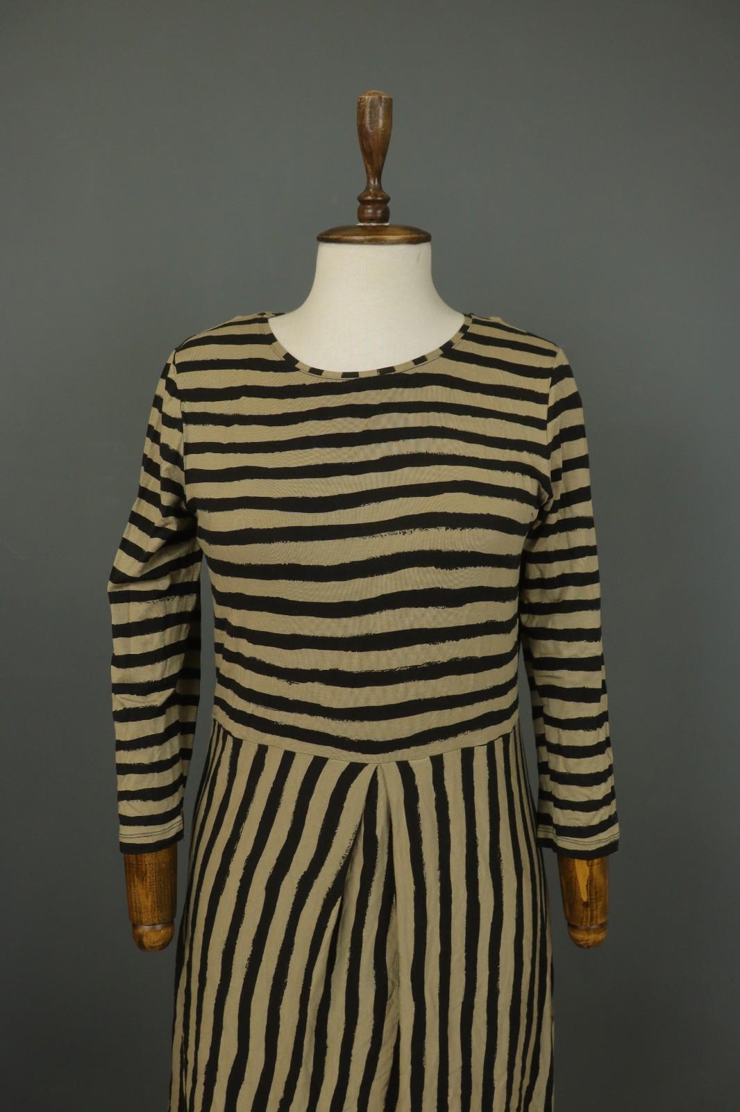 GUDRUN SJODEN Brown Black Striped Lyocell Casual Round Neck Shift Dress – Size S