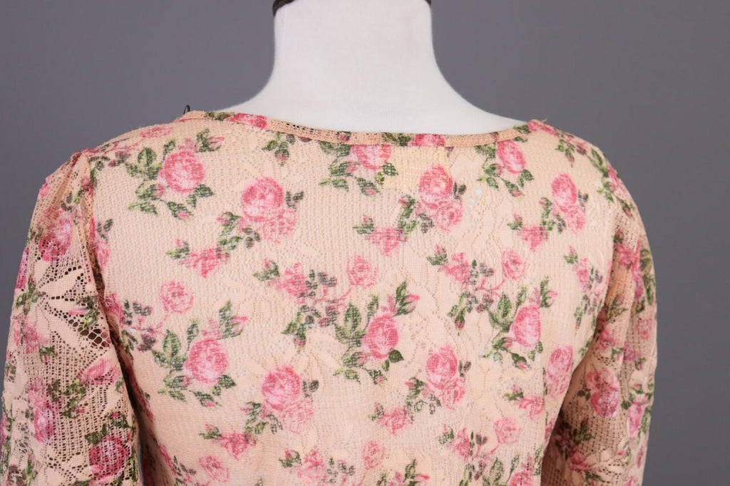 SEZANE Beige Floral Knit Mesh Short Sleeve Blouse Top Shirt – Size 36 / S