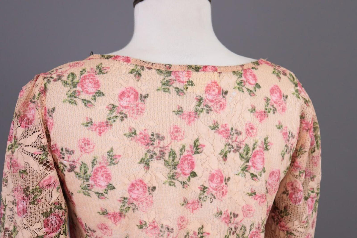 SEZANE Beige Floral Knit Mesh Short Sleeve Blouse Top Shirt – Size 36 / S