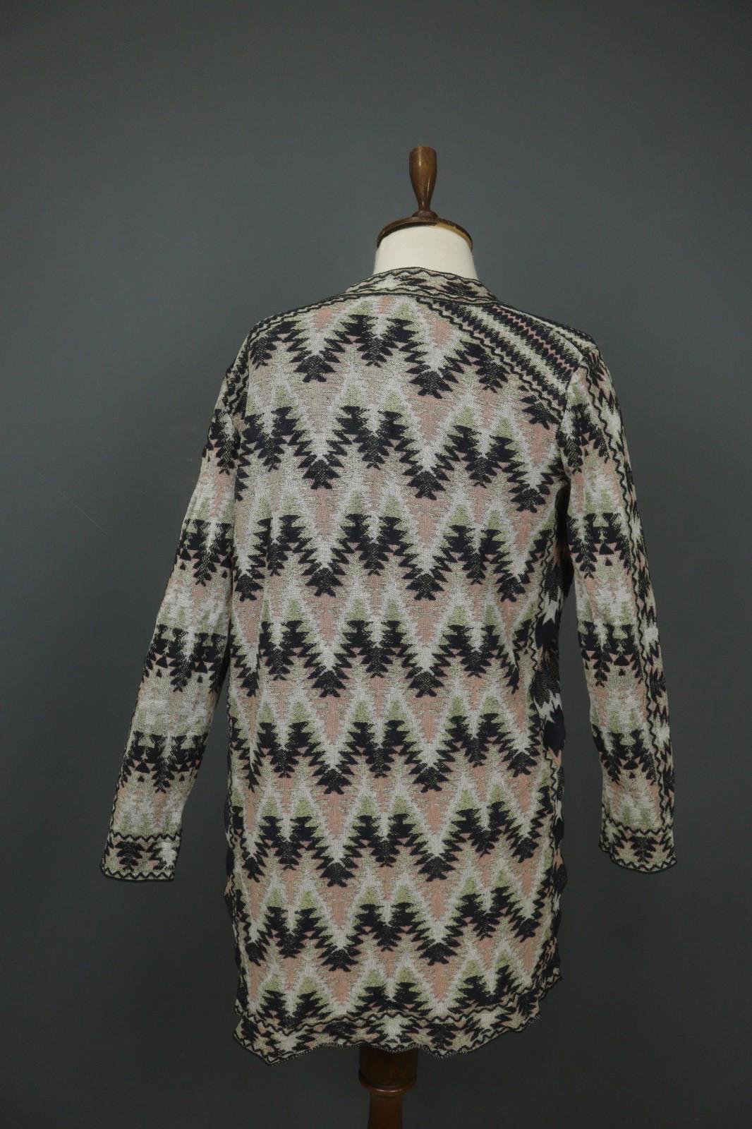 MISSONI Multicolor Cotton Geometric Raglan Sleeve Open Front Cardigan – Size 42