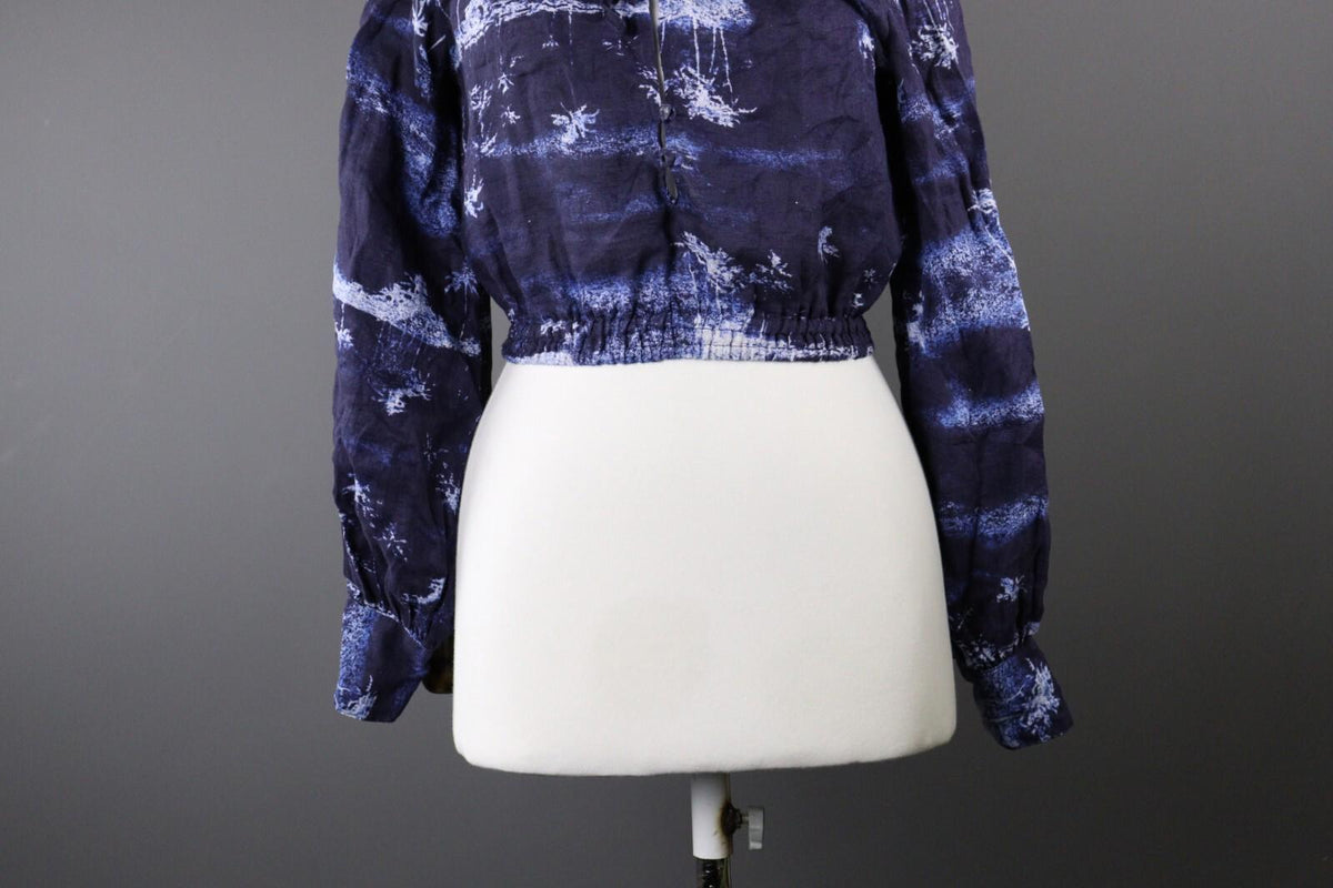 120% LINO Designer Floral Summer Casual Party Cocktail Blouse Shirt – Size M