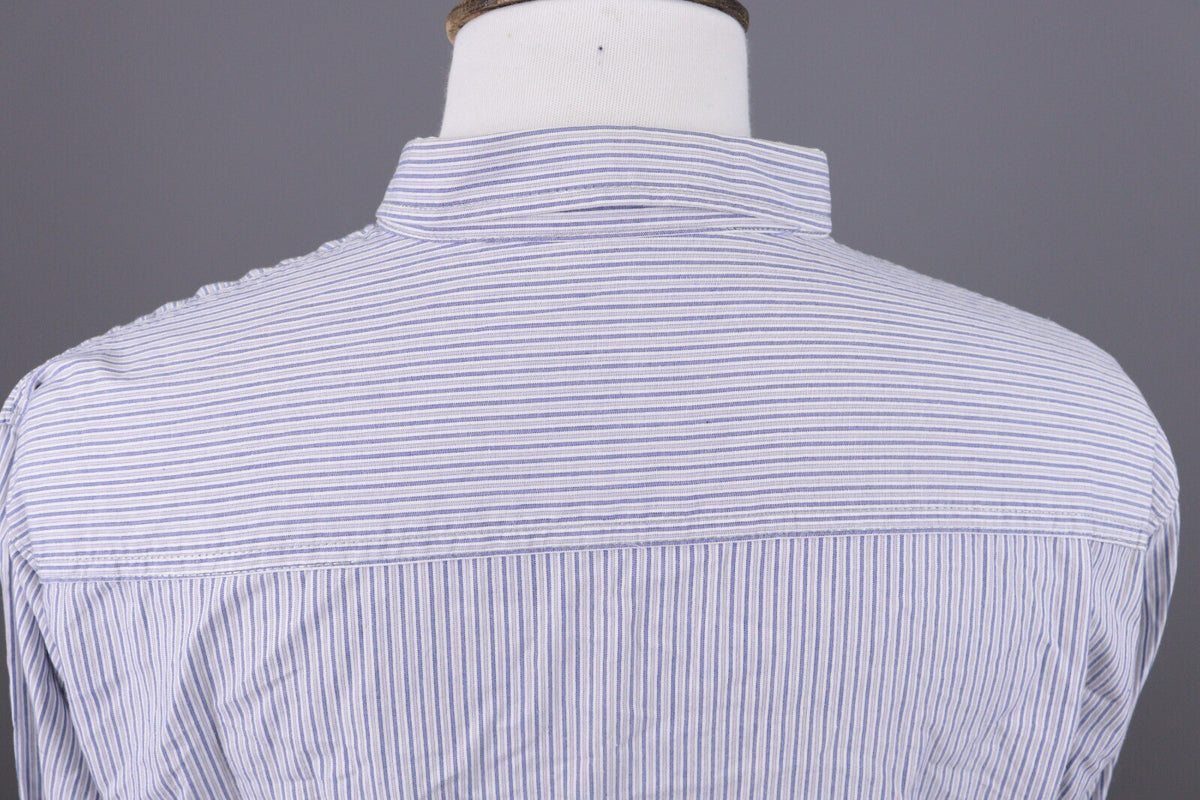 Desigual Regular Fit Blue Pinstripe Printed Long Sleeve Button Down Shirt Sz XXL