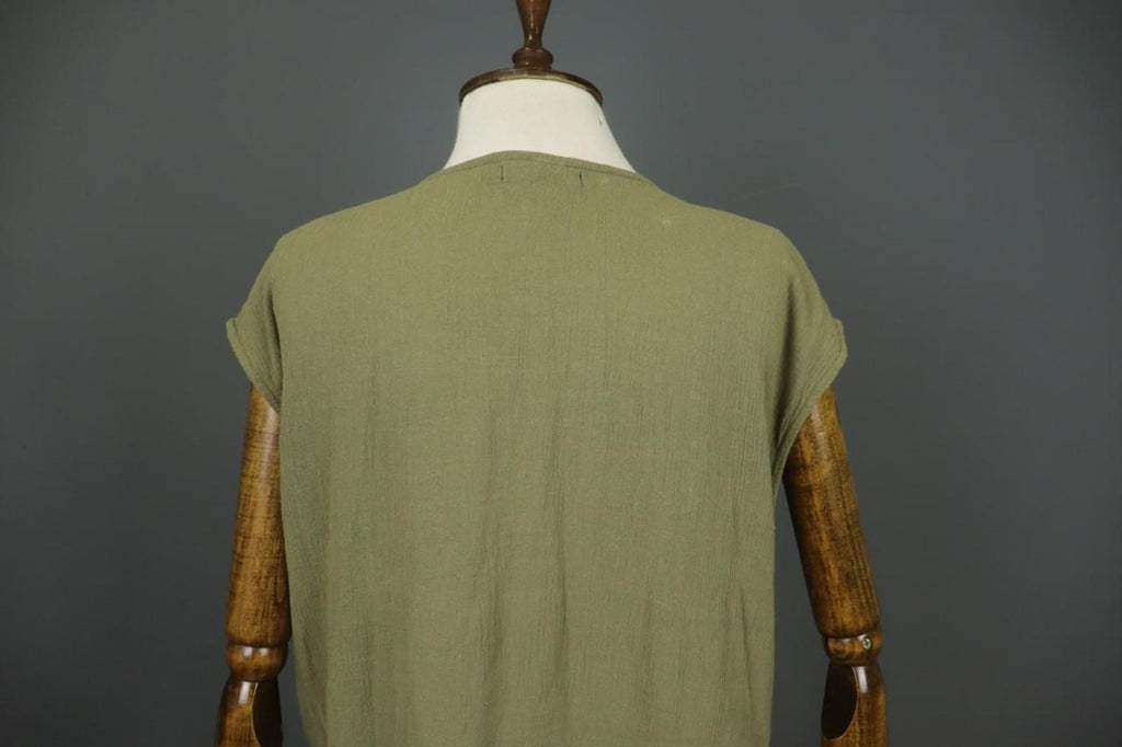 GUDRUN SJODEN Green 100% Cotton Round Neck Side Slit Sleeveless Long Dress Sz L
