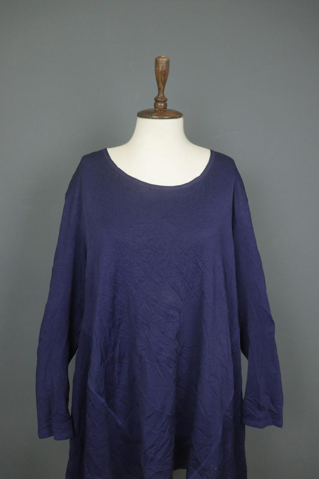 GUDRUN SJODEN Navy Cotton Long Sleeve Asymmetrical Hem Shift Dress – Size 2XL