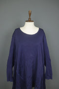 GUDRUN SJODEN Navy Cotton Long Sleeve Asymmetrical Hem Shift Dress – Size 2XL