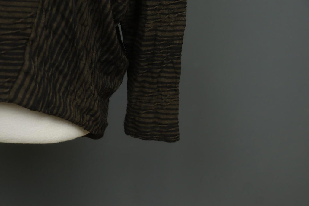 OSKA Brown Black Striped Viscose Blend Seersucker Long Sleeve Blouse Top – Size 1