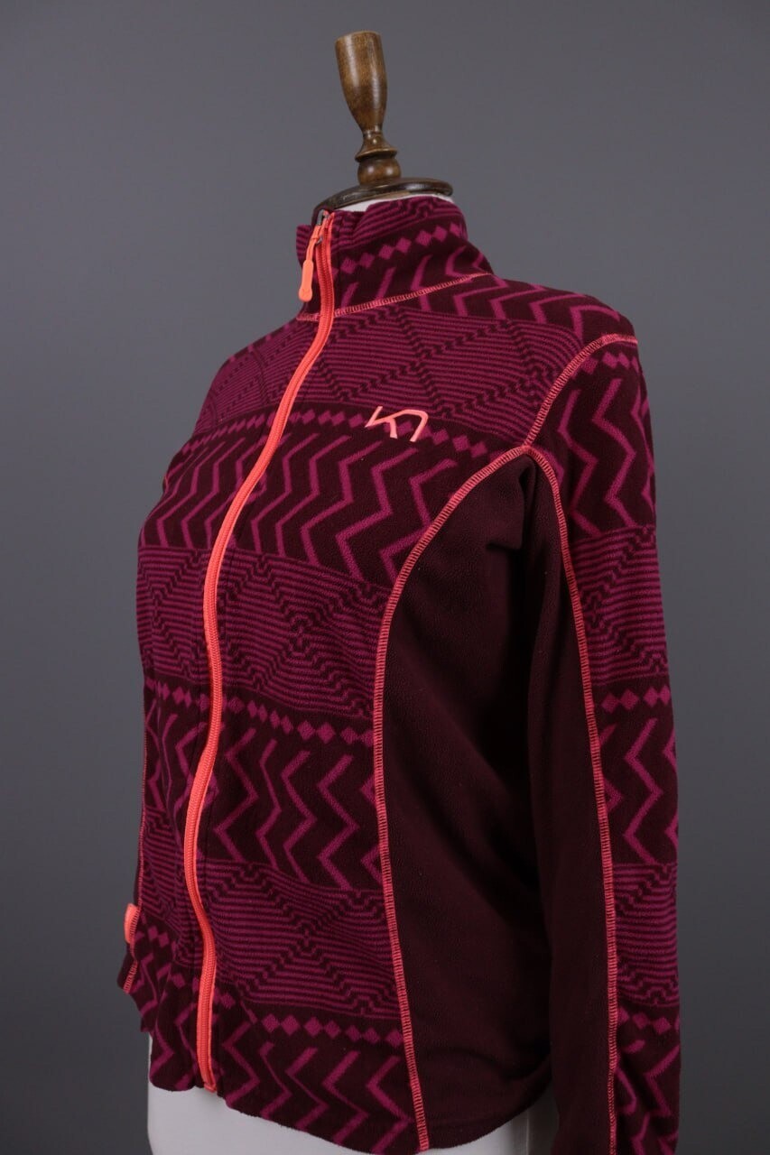 Kari Traa Purple Geometric Striped Full Zip Fleece Jacket – Size L