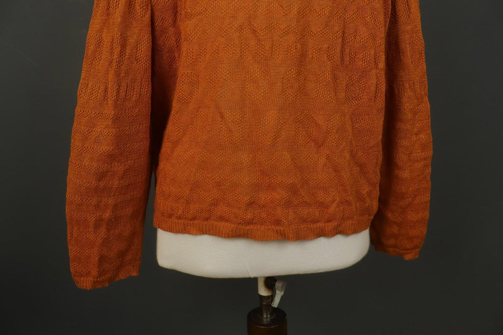 GUDRUN SJODEN Orange 100% Linen Knitted Round Neck Button Front Cardigan – Size XL