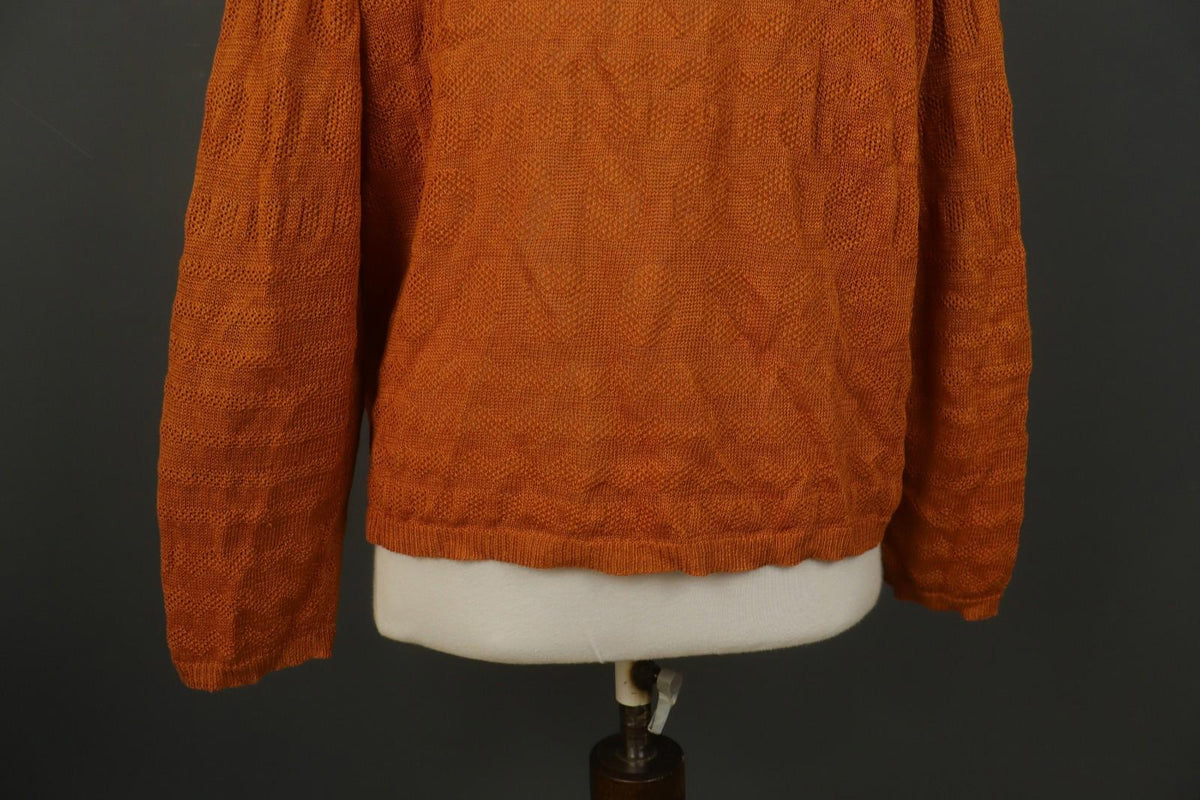 GUDRUN SJODEN Orange 100% Linen Knitted Round Neck Button Front Cardigan – Size XL